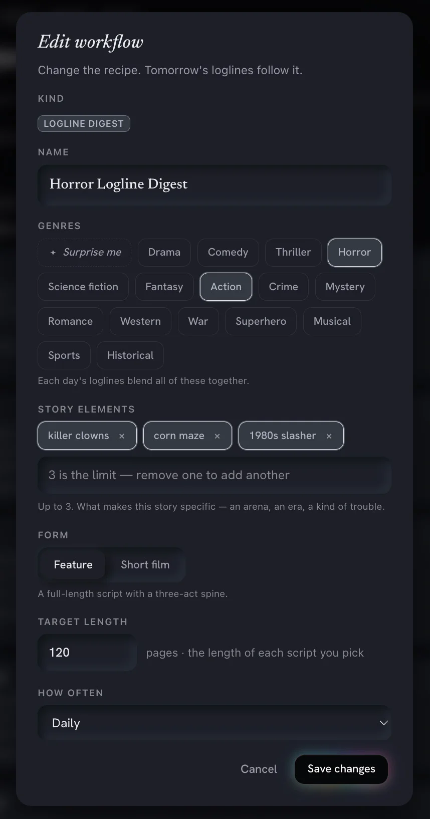 A screenshot of how a workflow can be created or edited.